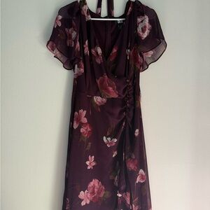 DKNY Burgundy Floral Midi Dress